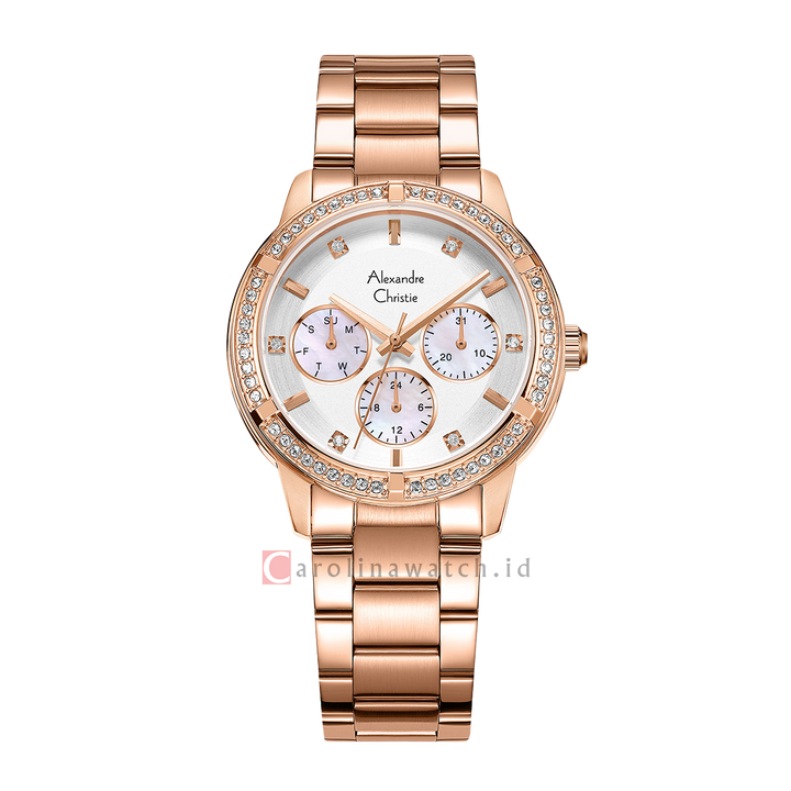 Jam Tangan Alexandre Christie AC 2A45 BFBRGSL Women Silver Dial Rose Gold Stainless Steel Strap