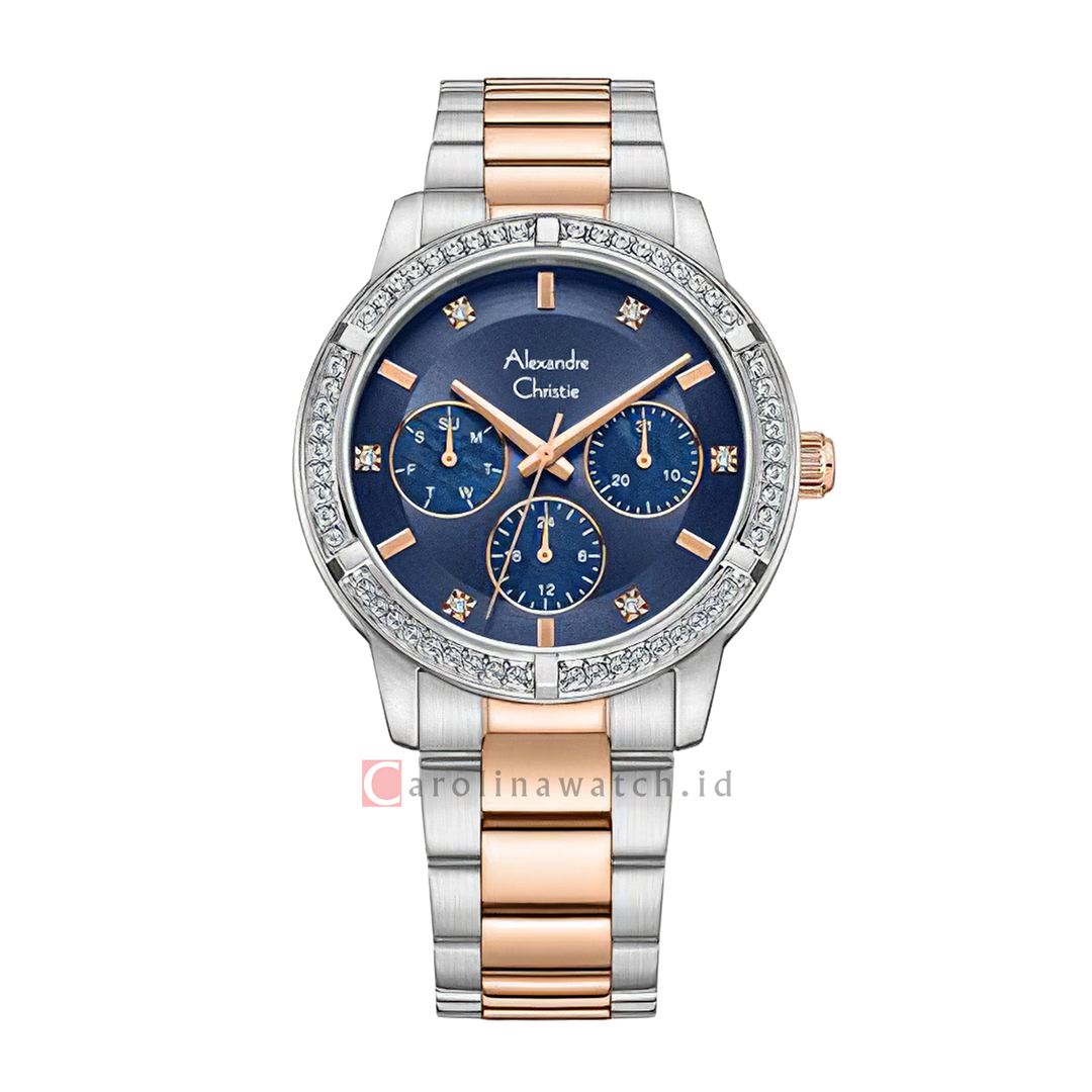 Jam Tangan Alexandre Christie Classic AC 2A45 BFBTRBURG Women Blue Dial Dual Tone Stainless Steel Strap