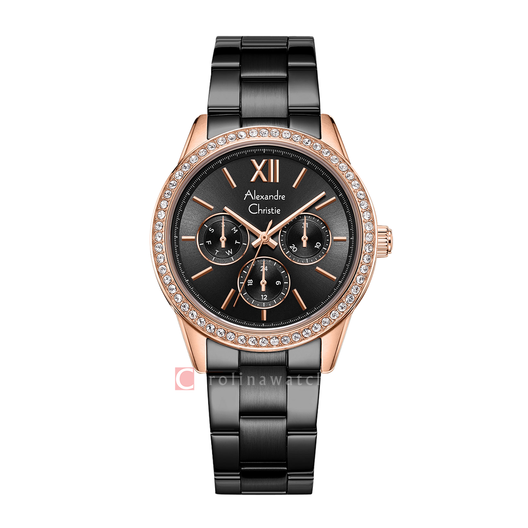 Jam Tangan Alexandre Christie AC 2A46 BFBBRBA Women Black Dial Black Stainless Steel Strap