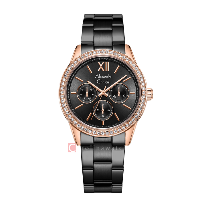 Jam Tangan Alexandre Christie AC 2A46 BFBBRBA Women Black Dial Black Stainless Steel Strap