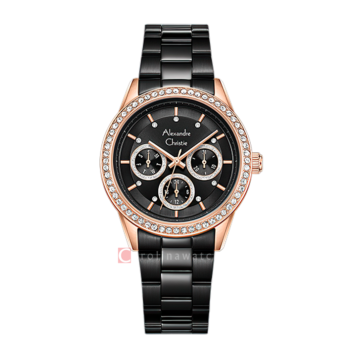 Jam Tangan Alexandre Christie AC 2A46 BFBBRBA2 Women Black Dial Black Stainless Steel Strap
