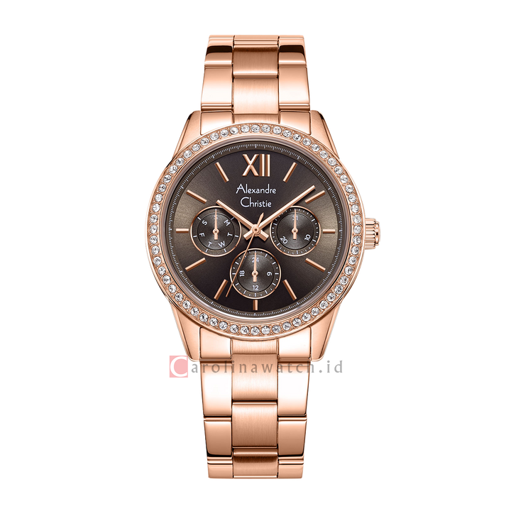 Jam Tangan Alexandre Christie AC 2A46 BFBRGGR Women Brown Dial Rose Gold Stainless Steel Strap