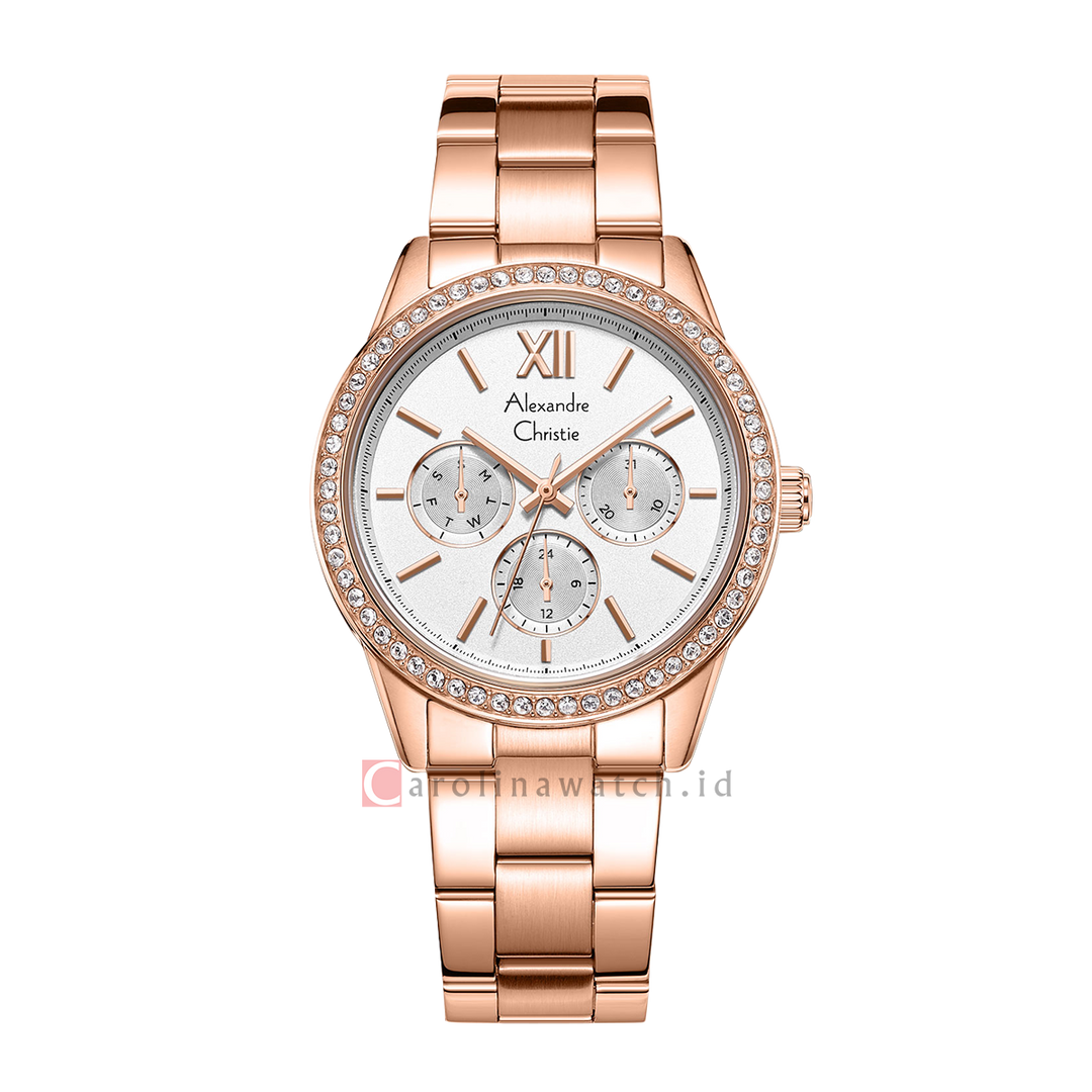 Jam Tangan Alexandre Christie AC 2A46 BFBRGSL Women Silver Dial Rose Gold Stainless Steel Strap