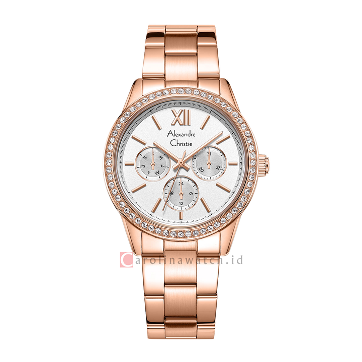 Jam Tangan Alexandre Christie AC 2A46 BFBRGSL Women Silver Dial Rose Gold Stainless Steel Strap