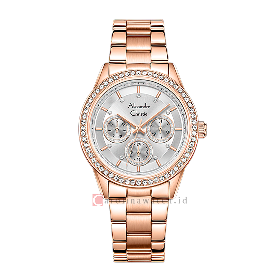 Jam Tangan Alexandre Christie AC 2A46 BFBRGSL2 Women Silver Dial Rose Gold Stainless Steel Strap