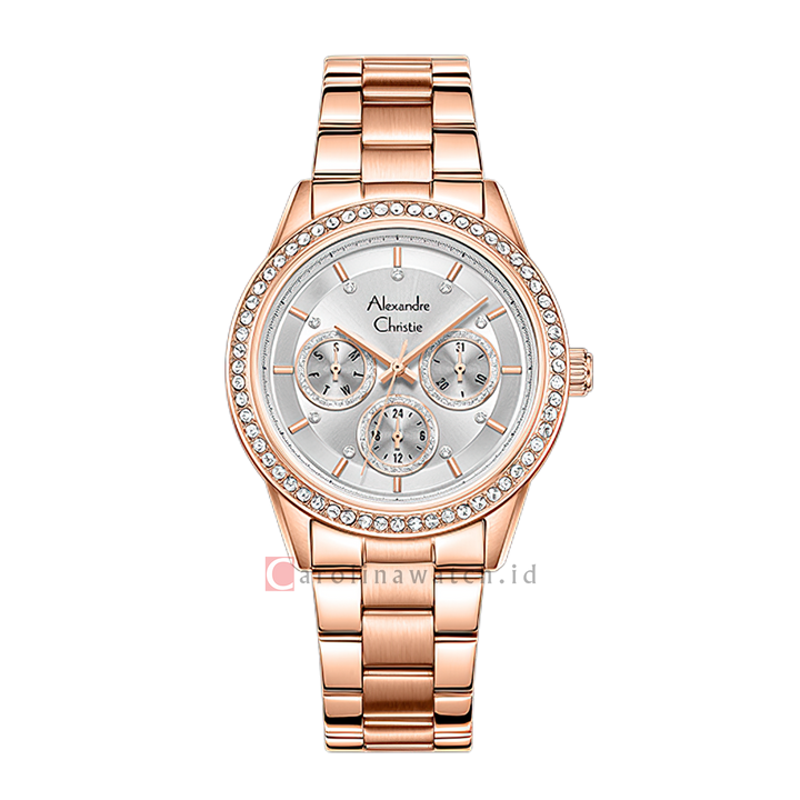 Jam Tangan Alexandre Christie AC 2A46 BFBRGSL2 Women Silver Dial Rose Gold Stainless Steel Strap