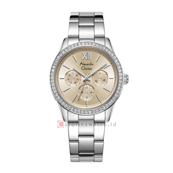 Jam Tangan Alexandre Christie AC 2A46 BFBSSLN Women Brown Dial Stainless Steel Strap