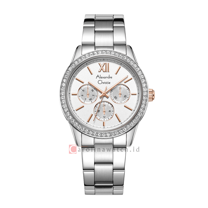 Jam Tangan Alexandre Christie AC 2A46 BFBSSSLRG Women White Dial Stainless Steel Strap