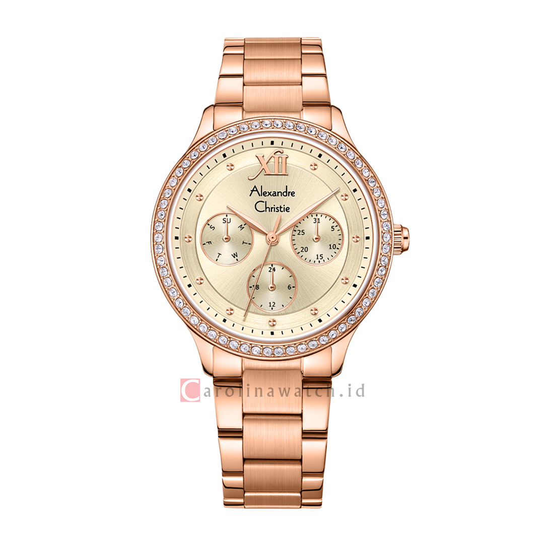 Jam Tangan Alexandre Christie Classic AC 2A48 BFBRGLN Women Light Gold Dial Rose Gold Stainless Steel Strap