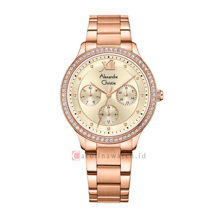 Jam Tangan Alexandre Christie Classic AC 2A48 BFBRGLN Women Light Gold Dial Rose Gold Stainless Steel Strap