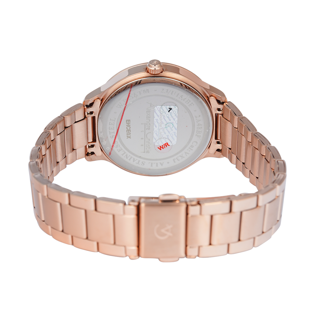 Jam Tangan Alexandre Christie Classic AC 2A48 BFBRGLN Women Light Gold Dial Rose Gold Stainless Steel Strap