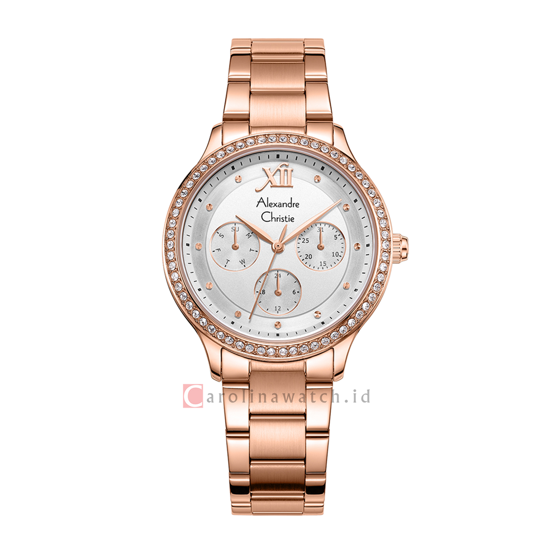 Jam Tangan Alexandre Christie AC 2A48 BFBRGSL Women Silver Dial Rose Gold Stainless Steel Strap