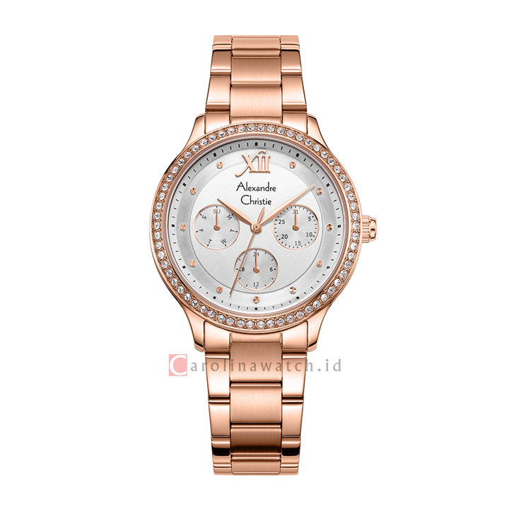 Jam Tangan Alexandre Christie AC 2A48 BFBRGSL Women Silver Dial Rose Gold Stainless Steel Strap