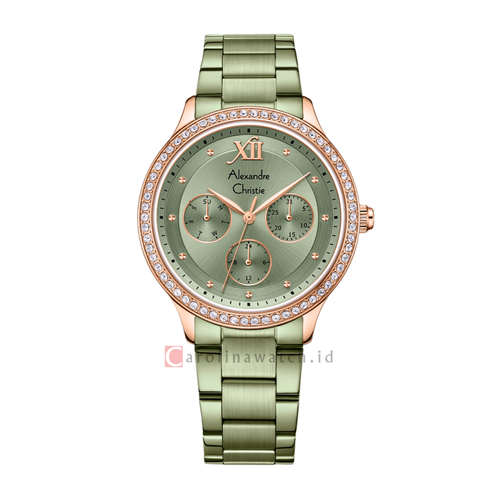 Jam Tangan Alexandre Christie Classic AC 2A48 BFBRNGN Women Olive Green Dial Olive Green Stainless Steel Strap