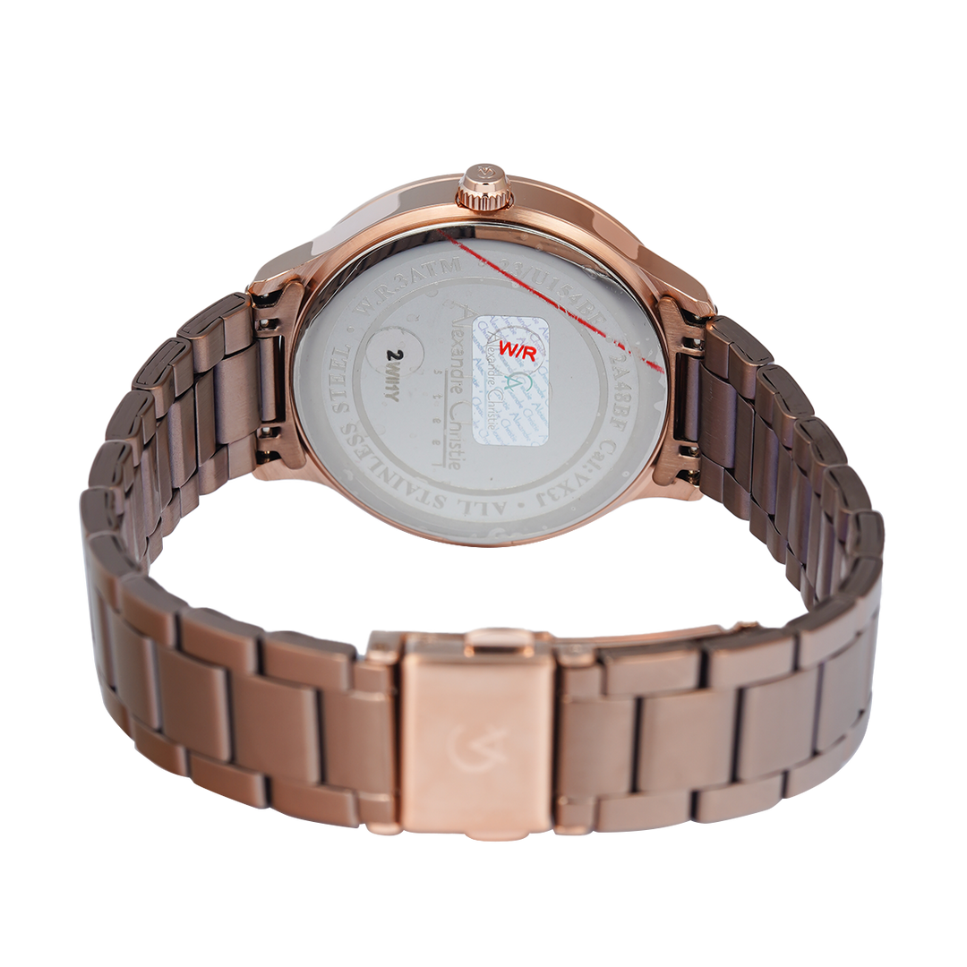 Jam Tangan Alexandre Christie Classic AC 2A48 BFBROBO Women Brown Dial Brown Stainless Steel Strap