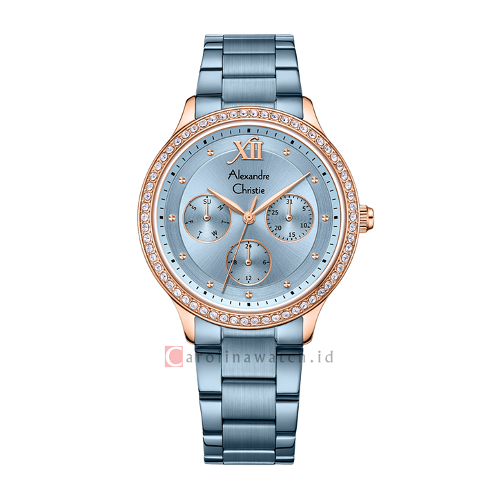 Jam Tangan Alexandre Christie Classic AC 2A48 BFBURBU Women Light Blue Dial Light Blue Stainless Steel Strap