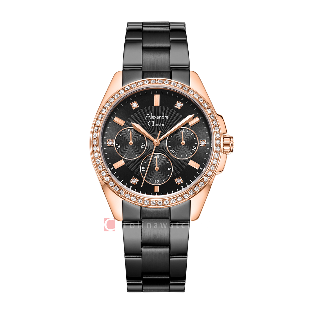 Jam Tangan Alexandre Christie AC 2A49 BFBBRBA Women Black Dial Black Stainless Steel Strap