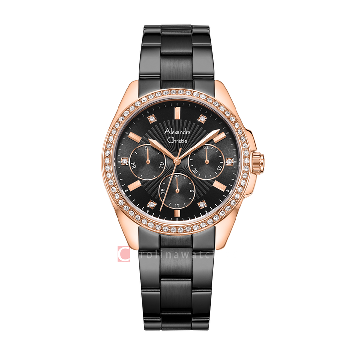 Jam Tangan Alexandre Christie AC 2A49 BFBBRBA Women Black Dial Black Stainless Steel Strap