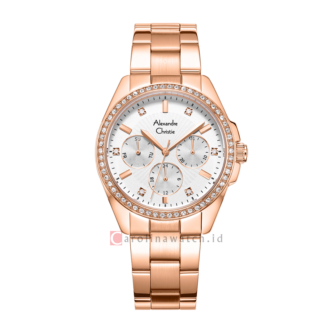 Jam Tangan Alexandre Christie AC 2A49 BFBRGSL Women Silver Dial Rose Gold Stainless Steel Strap