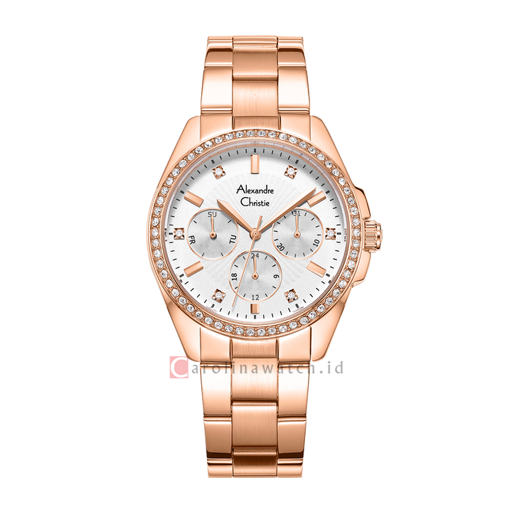 Jam Tangan Alexandre Christie AC 2A49 BFBRGSL Women Silver Dial Rose Gold Stainless Steel Strap