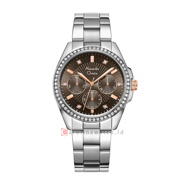 Jam Tangan Alexandre Christie AC 2A49 BFBTRGR Women Brown Dial Stainless Steel Strap