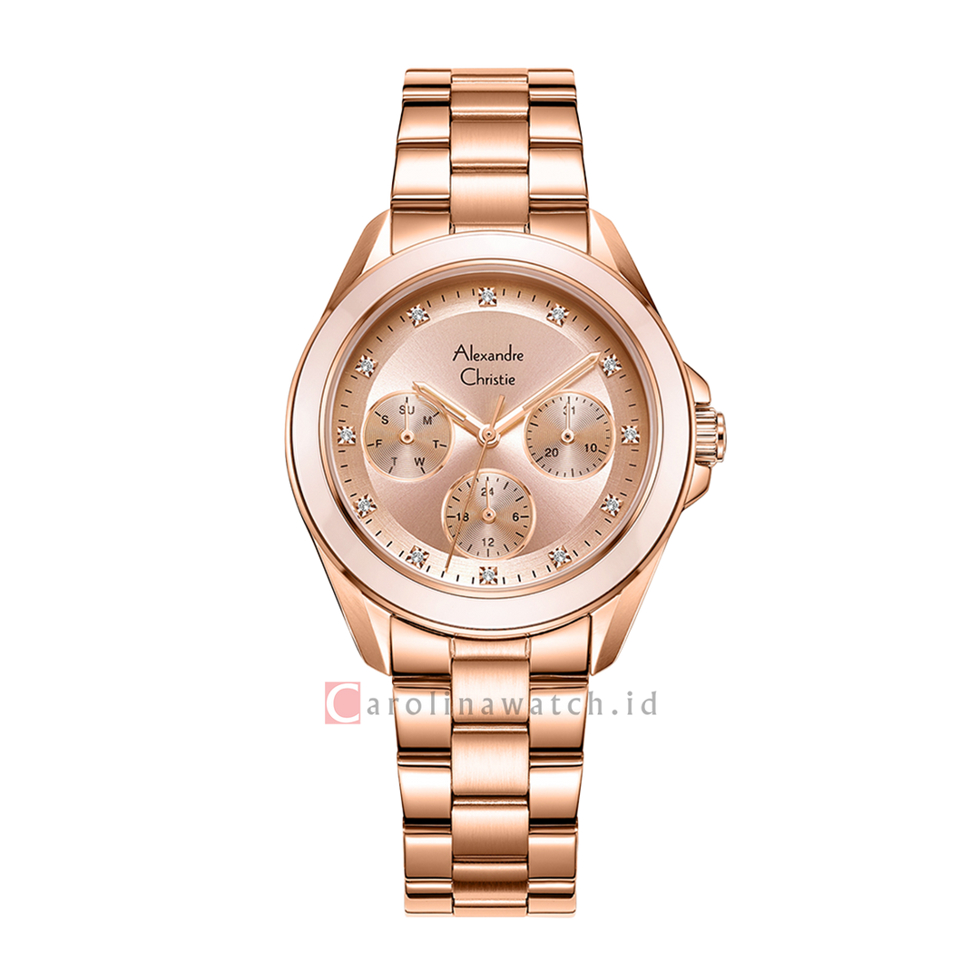 Jam Tangan Alexandre Christie Fashion AC 2A50 BFBRGLN Women Rose Gold Dial Rose Gold Stainless Steel Strap