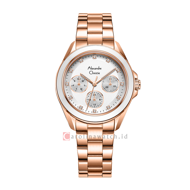 Jam Tangan Alexandre Christie Fashion AC 2A50 BFBRGSL Women Silver Dial Rose Gold Stainless Steel Strap