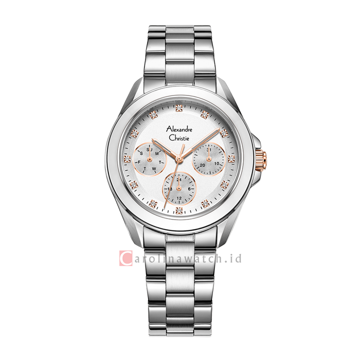 Jam Tangan Alexandre Christie AC 2A50 BFBSSSLRG Women White Dial Stainless Steel Strap