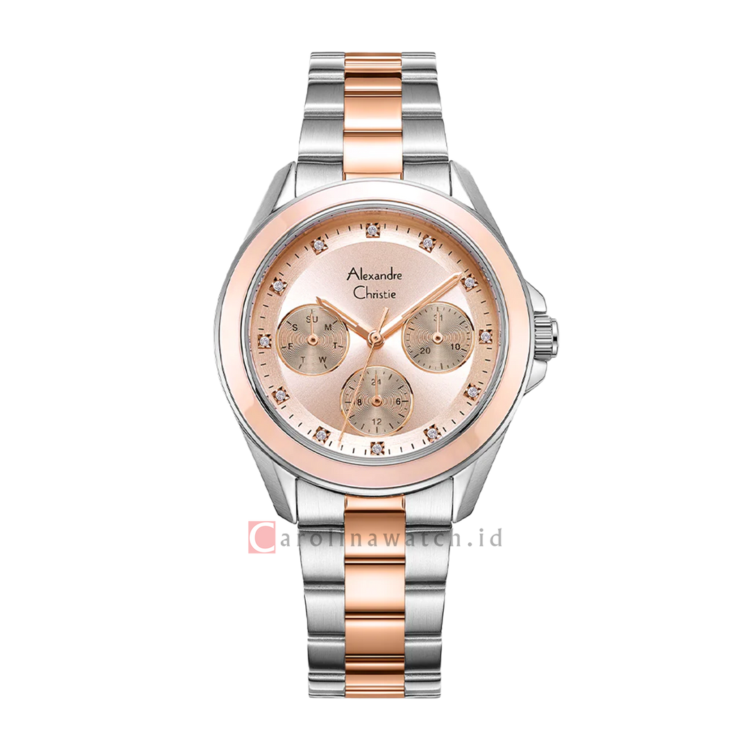 Jam Tangan Alexandre Christie Fashion AC 2A50 BFBTRLN Women Rose Gold Dial Dual Tone Stainless Steel Strap