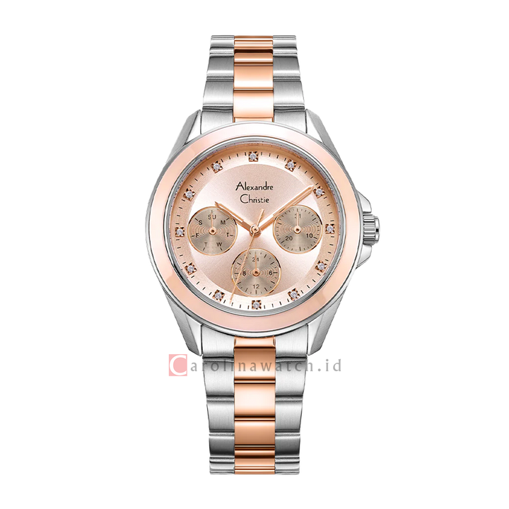 Jam Tangan Alexandre Christie Fashion AC 2A50 BFBTRLN Women Rose Gold Dial Dual Tone Stainless Steel Strap