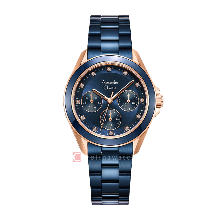 Jam Tangan Alexandre Christie Fashion AC 2A50 BFBURBU Women Blue Dial Blue Stainless Steel Strap