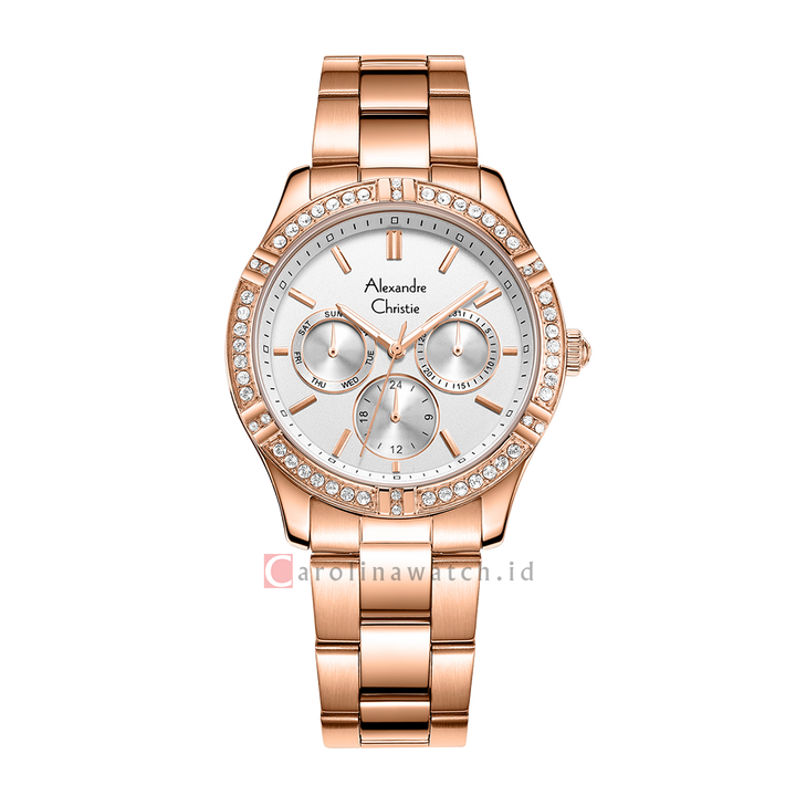 Jam Tangan Alexandre Christie AC 2A51 BFBRGSL Women Silver Dial Rose Gold Stainless Steel Strap