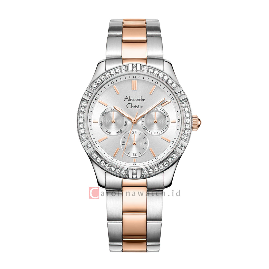 Jam Tangan Alexandre Christie AC 2A51 BFBTRSL Women Silver Dial Dual Tone Stainless Steel Strap