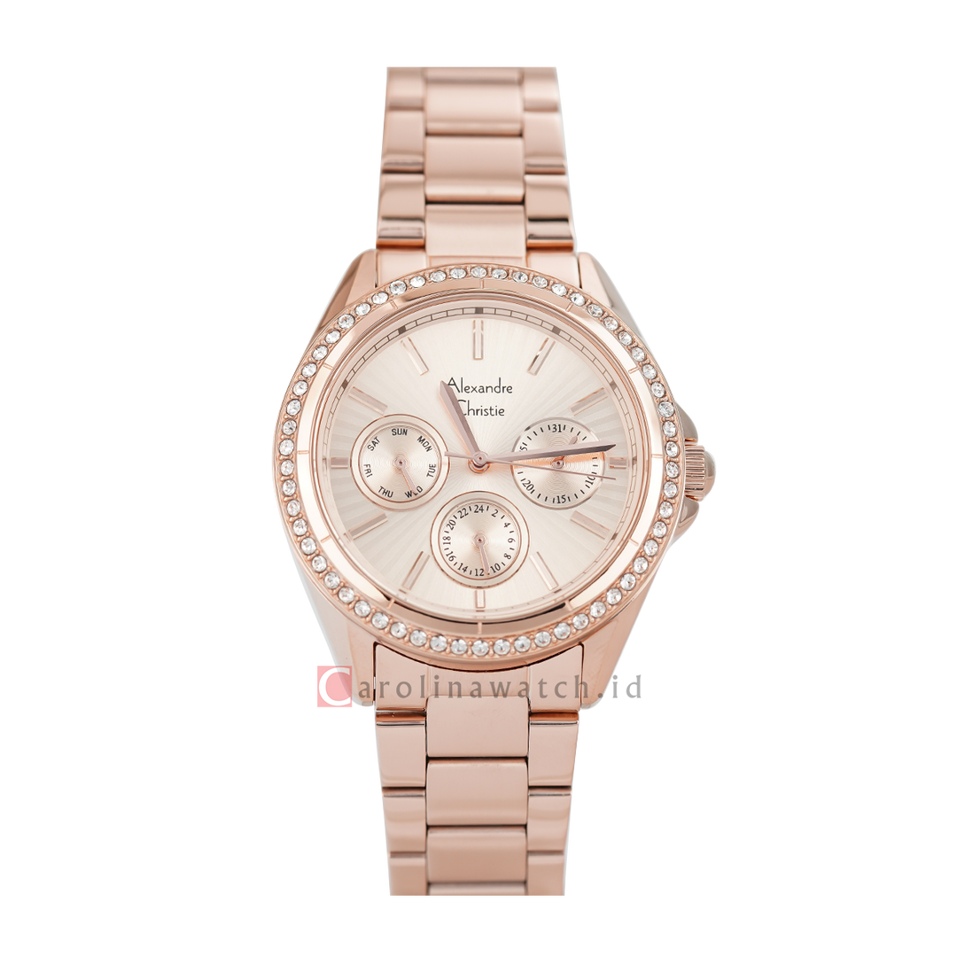 Jam Tangan Alexandre Christie Fashion AC 2A52 BFBRGLN Women Rose Gold Dial Rose Gold Stainless Steel Strap