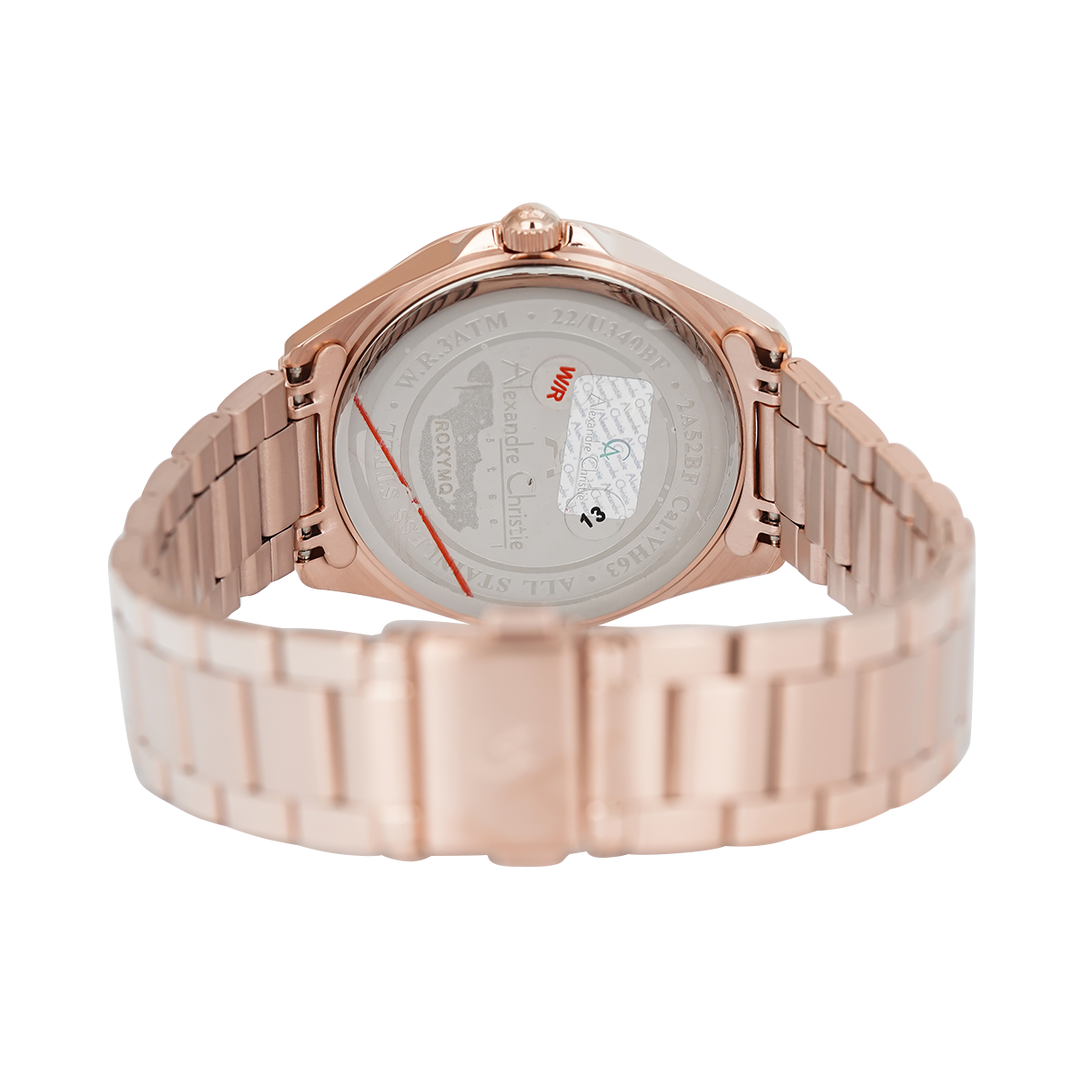 Jam Tangan Alexandre Christie Fashion AC 2A52 BFBRGLN Women Rose Gold Dial Rose Gold Stainless Steel Strap