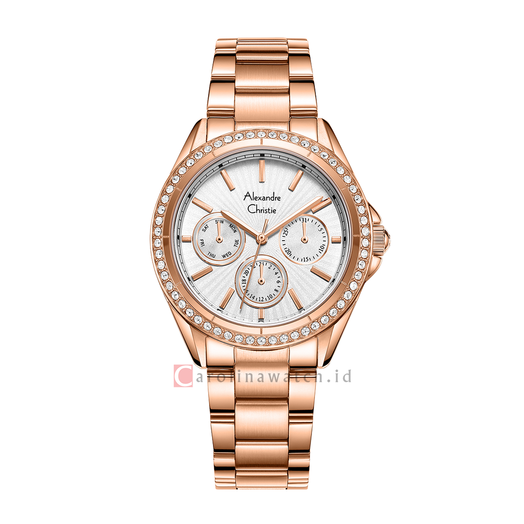 Jam Tangan Alexandre Christie Fashion AC 2A52 BFBRGSL Women Silver White Dial Rose Gold Stainless Steel Strap