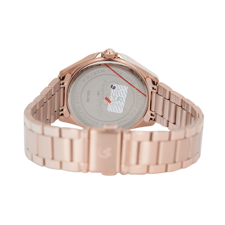 Jam Tangan Alexandre Christie Fashion AC 2A52 BFBRGSL Women Silver White Dial Rose Gold Stainless Steel Strap