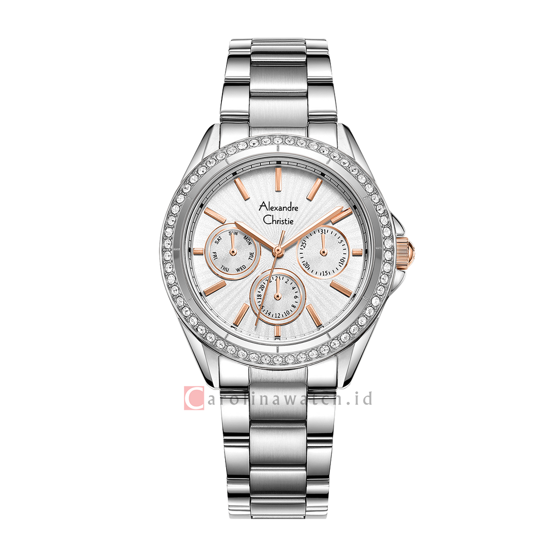 Jam Tangan Alexandre Christie Fashion AC 2A52 BFBSSSLRG Women Silver White Dial Stainless Steel Strap