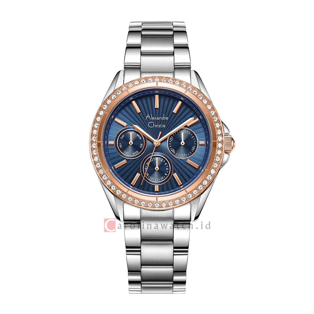 Jam Tangan Alexandre Christie Fashion AC 2A52 BFBTRBU Women Blue Dial Silver Stainless Steel Strap