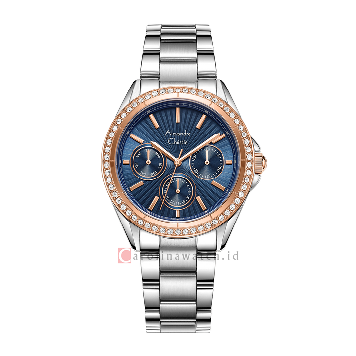 Jam Tangan Alexandre Christie Fashion AC 2A52 BFBTRBU Women Blue Dial Silver Stainless Steel Strap