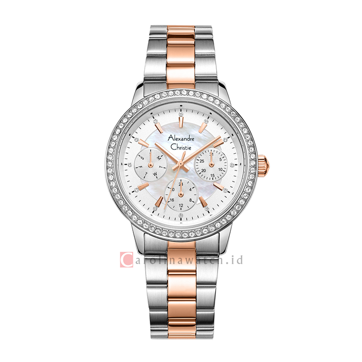 Jam Tangan Alexandre Christie Classic AC 2A53 BFBTRSL Women Silver MOP Dial Dual Tone Stainless Steel Strap