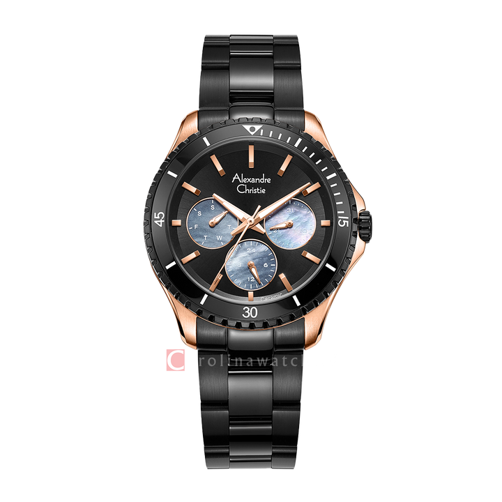 Jam Tangan Alexandre Christie Multifunction AC 2A54 BFBBRBA Women Black MOP Dial Black Stainless Steel Strap