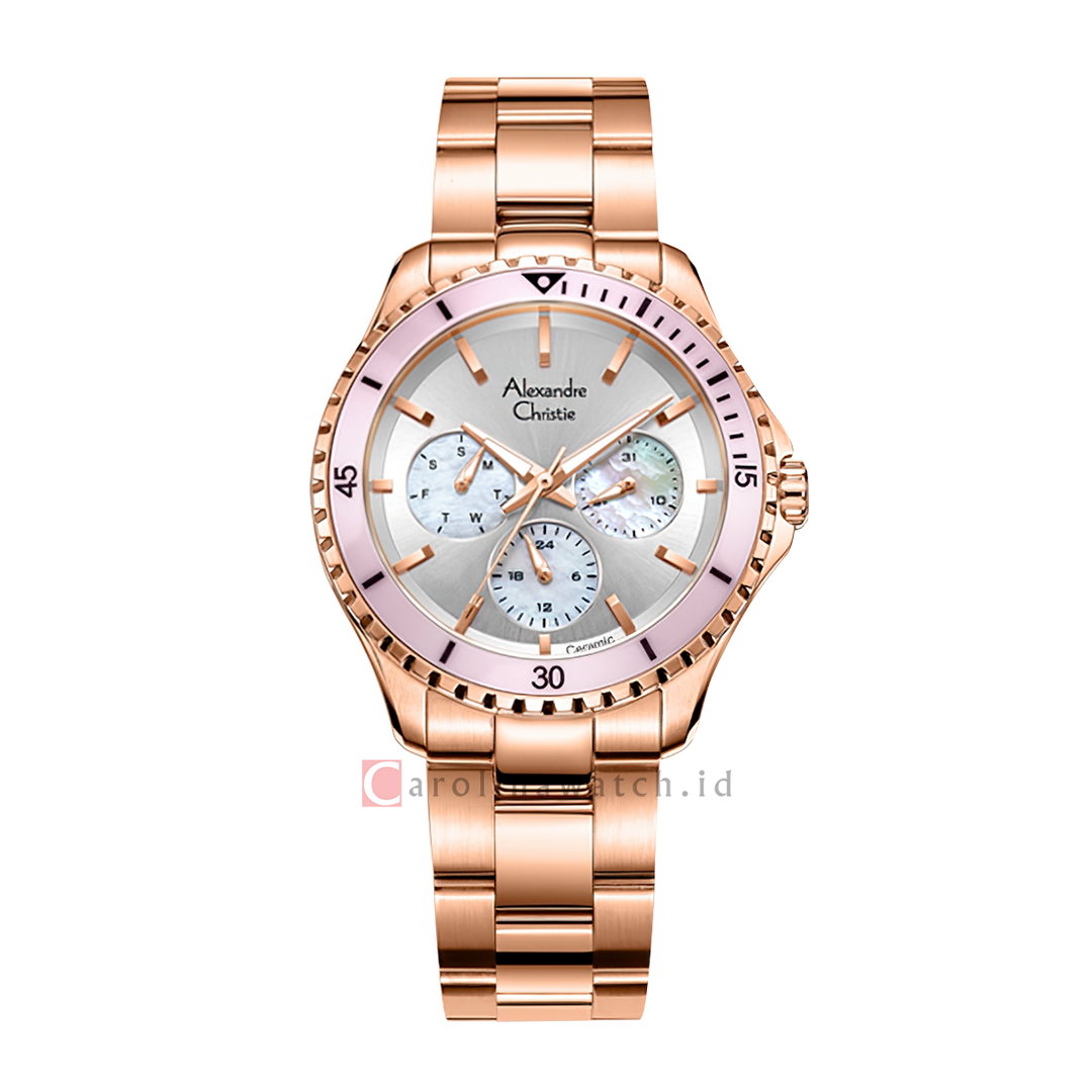 Jam Tangan Alexandre Christie Multifunction AC 2A54 BFBRGSLPN Women Silver MOP Dial Rose Gold Stainless Steel Strap