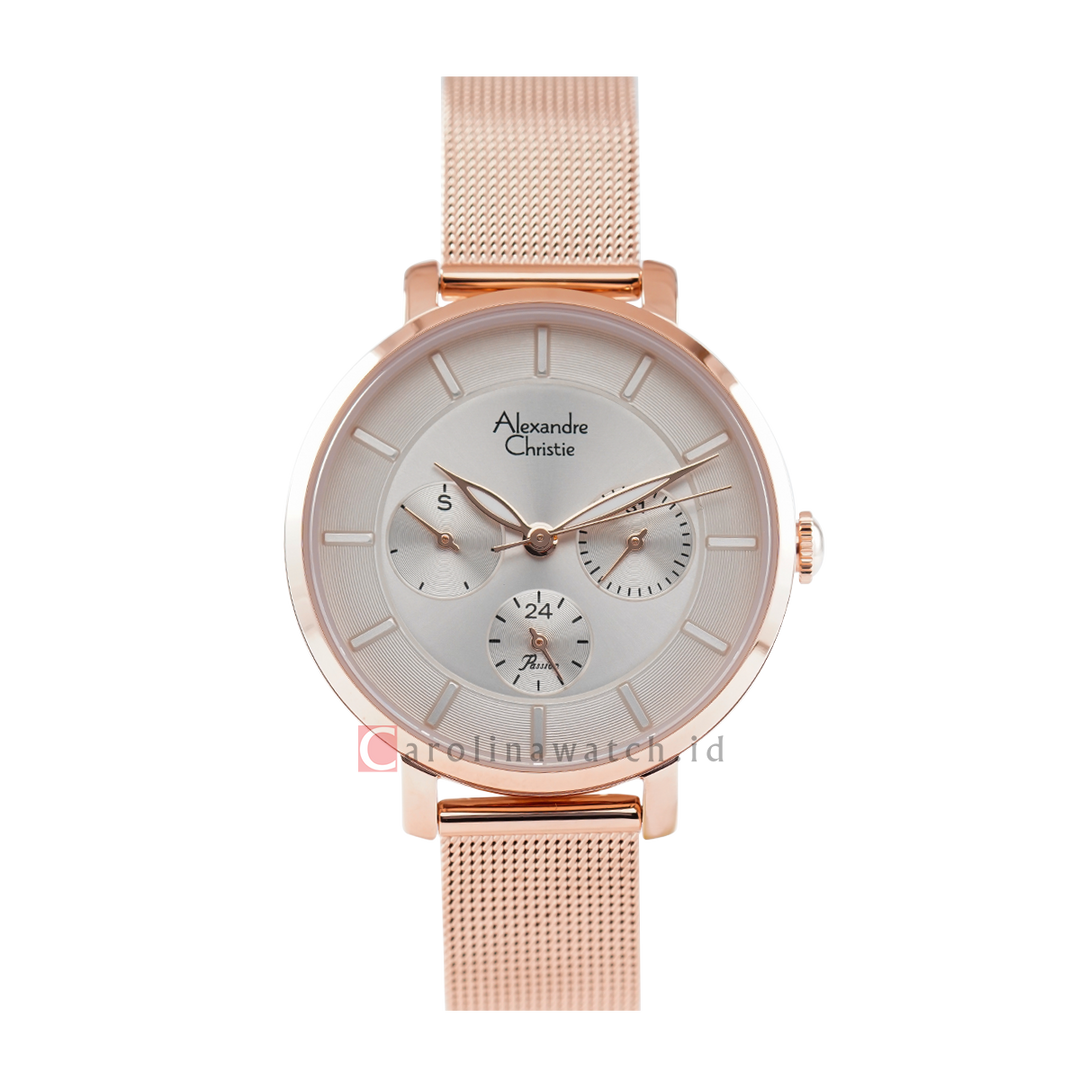 Jam Tangan Alexandre Christie AC 2A55 BFBRGGR Unisex Silver Dial Rose Gold Stainless Steel Strap