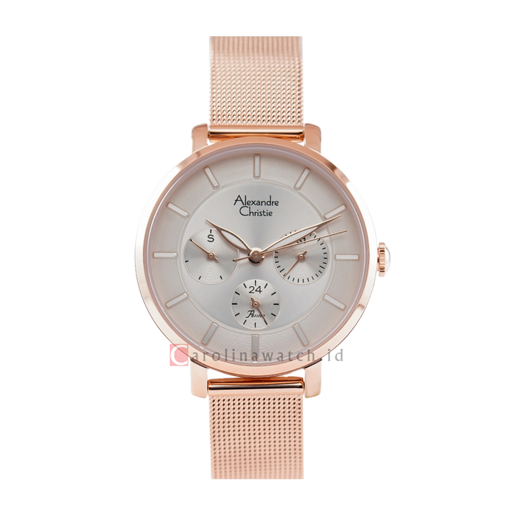 Jam Tangan Alexandre Christie AC 2A55 BFBRGGR Unisex Silver Dial Rose Gold Stainless Steel Strap