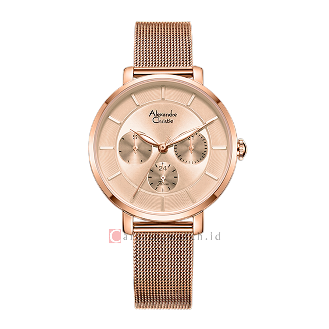 Jam Tangan Alexandre Christie Passion AC 2A55 BFBRGRG Women Rose Gold Dial Rose Gold Mesh Stainless Steel Strap
