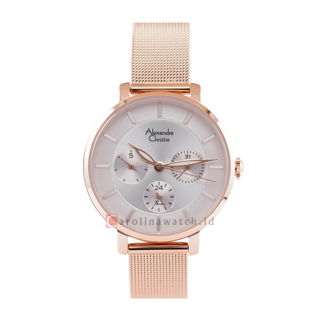 Jam Tangan Alexandre Christie AC 2A55 BFBRGSL Unisex White Dial Rose Gold Stainless steel Strap