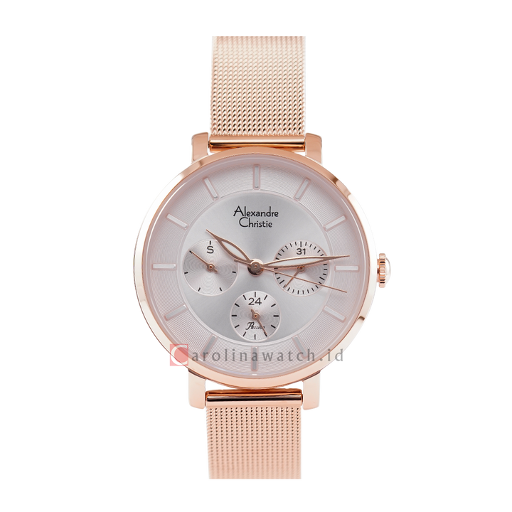 Jam Tangan Alexandre Christie AC 2A55 BFBRGSL Unisex White Dial Rose Gold Stainless steel Strap