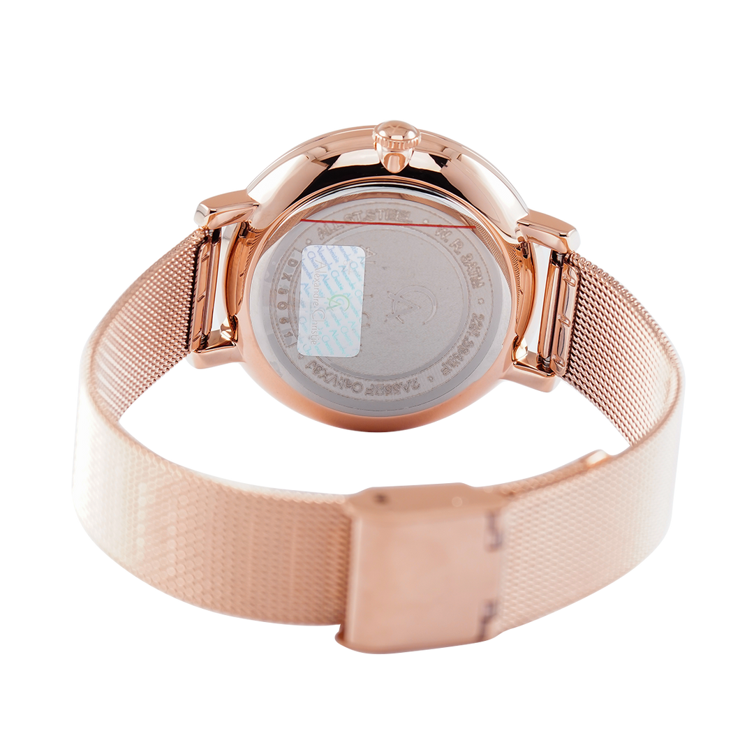 Jam Tangan Alexandre Christie AC 2A55 BFBRGSL Unisex White Dial Rose Gold Stainless steel Strap