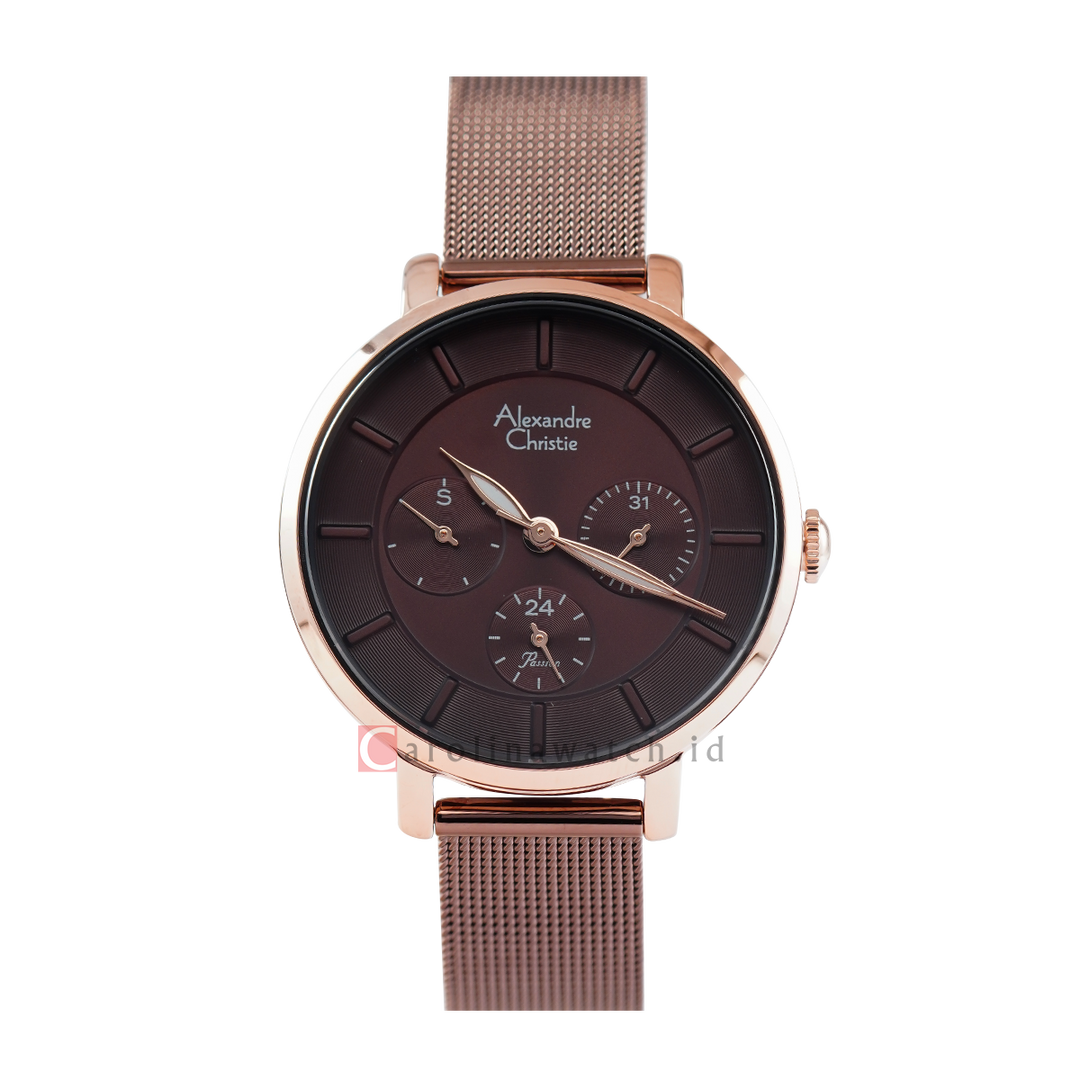 Jam Tangan Alexandre Christie AC 2A55 BFBROBO Unisex Brown Dial Brown Stainless Steel Strap